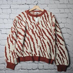 BB Dakota By Steve Madden Riga Zebra Jacquard Sweater In Caramel NWT Size XL